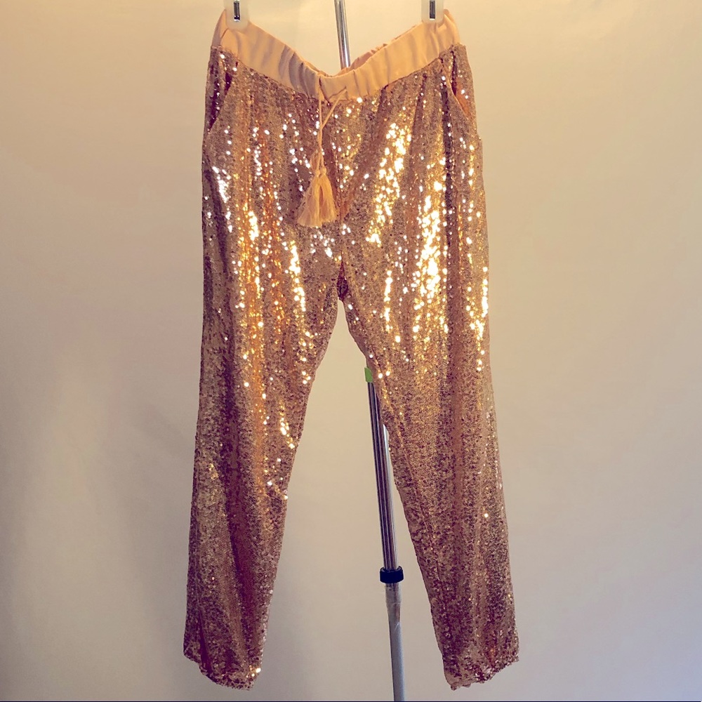 SHEIN Rose Gold Sequin Pants with Peach Ankles and Waist Size XL